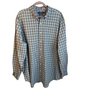 Ralph Lauren Green Blue Plaid Shirt 2XLT Big Tall Button Down Cotton Preppy
